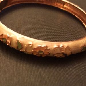 Peach Enamel and Rose Gold Hinged Bangle Bracelet